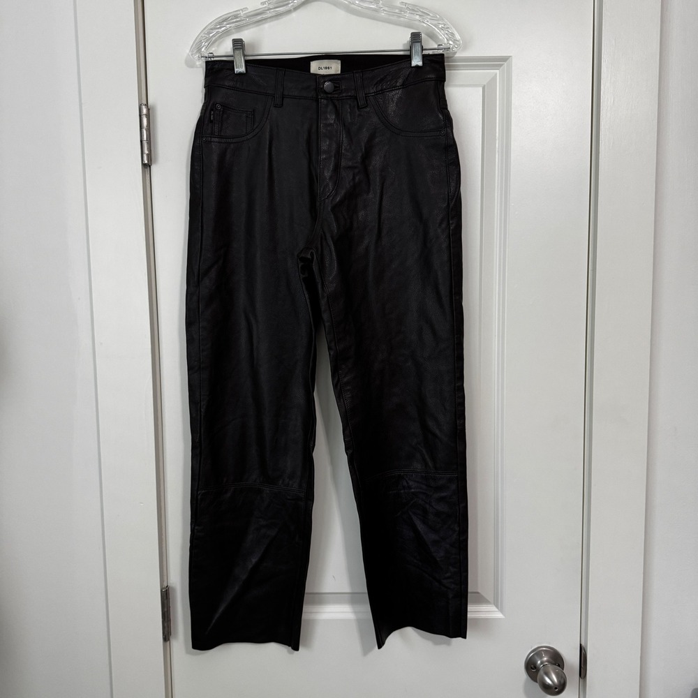 DL1961 25 Brown Leather Patti Straight High Rise Vintage Ankle Pants Sleek Chic